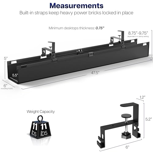 VIVO Clamp-on Under Desk 47 inch Fabric Cable Management Tray, Wire Concealer, Power Strip Storage, Workspace Organization, Easy Fold Down Access, Black, DESK-AC47F-C - size: 47"