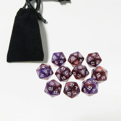 10PCS Polyhedral Dice - D20, 20mm Acrylic, 20 Sided, RPG, MTG, DND, Table Games (Coffee Purple) - color: Coffee Purple