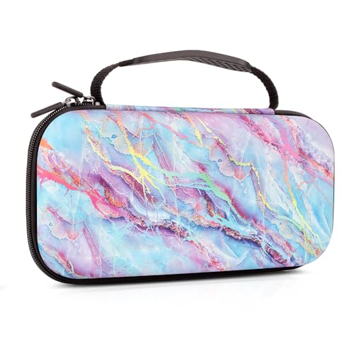 Nintendo Switch Case, Nintendo Switch OLED Cases, Carry Case for NintendoSwitch Boy Girls Travel Storage Shockproof Shell with 16 Game Card Slot for Switch Console Joy-Con Accessories,Colored Marble - color: Colored Marble