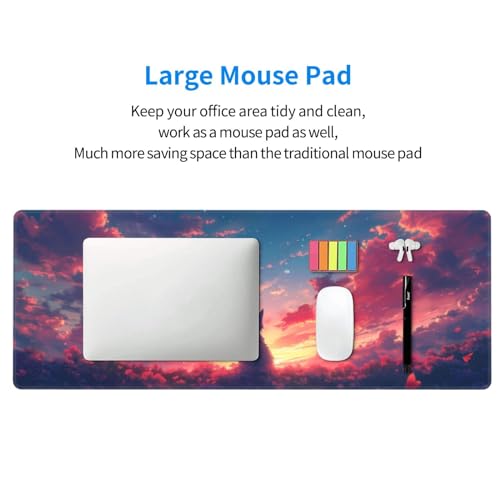 Gaming Mouse Pad Desk Pad,Extended Big Mouse Pad,31.5x11.8 Inch Long Computer Keyboard Mouse Mat Mousepad with 3mm Non-Slip Base and Stitched Edge for Gaming and Office… (Sunset Cat) - color: Sunset Cat
