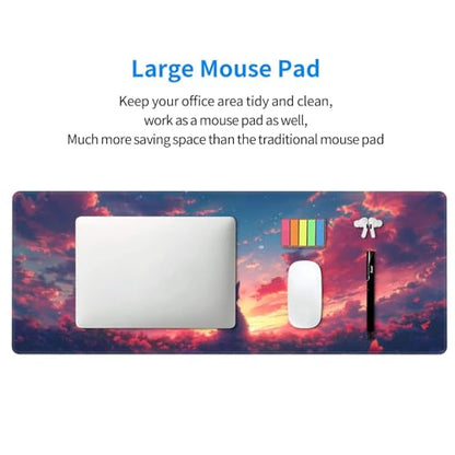 Gaming Mouse Pad Desk Pad,Extended Big Mouse Pad,31.5x11.8 Inch Long Computer Keyboard Mouse Mat Mousepad with 3mm Non-Slip Base and Stitched Edge for Gaming and Office… (Sunset Cat) - color: Sunset Cat