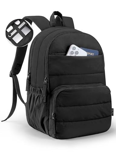 Uselike Travel Backpack for Women, 15.6 Inch Laptop Backpack, Quilted College Bookbag, Cute Work Backpacks, Water Resistant (Black) - color: Black