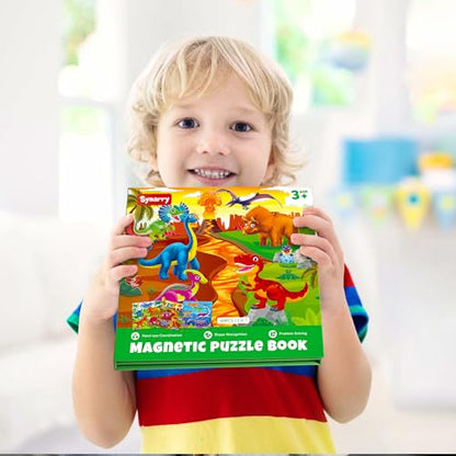 SYNARRY Dinosaur Magnetic Puzzles for Toddlers 3-5, 20 Pieces Travel Puzzles for Kids Ages 4-6, Easter Basket Stuffers Gifts for Kids, Car Airplane Road Trip Activities Magnet Games Toy - style: Dinosaur