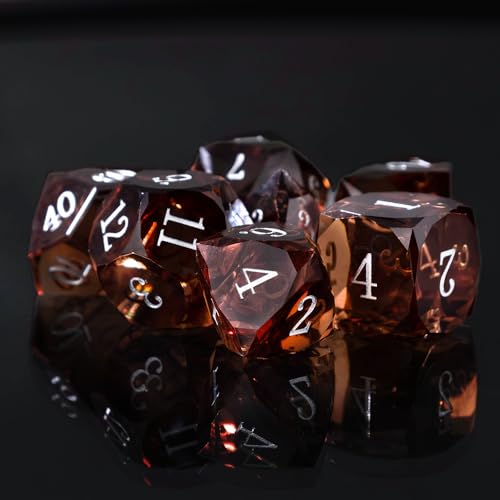 Resin DND Dice Set, 7 Pieces Handmade Sharp Edge Polyhedral Dice for Role Playing Game, Dice Accessory for D&D RPG Players and Starters d4 d6 d8 d10 d12 d20 with Gift Box (Brown) - color: Brown
