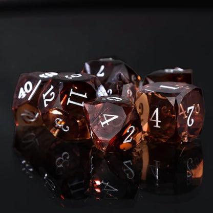 Resin DND Dice Set, 7 Pieces Handmade Sharp Edge Polyhedral Dice for Role Playing Game, Dice Accessory for D&D RPG Players and Starters d4 d6 d8 d10 d12 d20 with Gift Box (Brown) - color: Brown