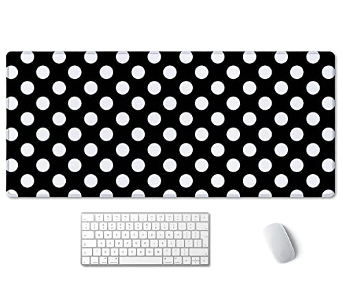 SSOIU Extended Gaming Mouse Pad (35.5x15.7 in), Large Stable Rubber Base Mousepad with Stitched Edges, Keyboard Mouse Mat Desk Pad for Work, Game, Office, Home - Black and White Polka Dot - color: Black and White Polka Dot