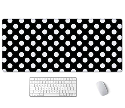 SSOIU Extended Gaming Mouse Pad (35.5x15.7 in), Large Stable Rubber Base Mousepad with Stitched Edges, Keyboard Mouse Mat Desk Pad for Work, Game, Office, Home - Black and White Polka Dot - color: Black and White Polka Dot