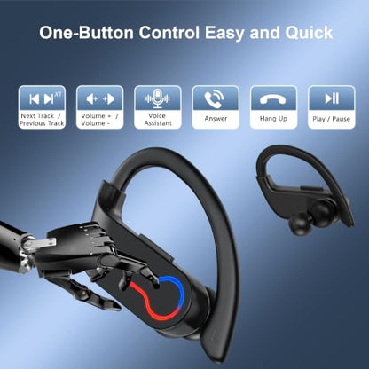 Wireless Earbuds 120hrs Bluetooth 6.1 Headphone Sport, 2026 Bluetooth Earbuds with Fast Charging Case Dual LED Display Earphones ENC Noise Cancelling Mic with Easy Button Controls, IPX7 Waterproof