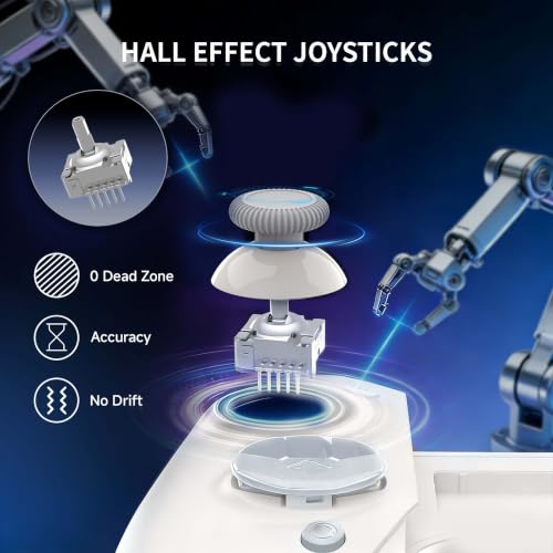 ASRVA Switch 2 Controller Hall Effect Joystick, 9-Axis Gyro, Turbo, Dual Vibration, 4 Game Card Slots, 2 Replaceable D-pad Caps, Ergonomic Open-Top Replacement Wired Joypad for Nintendo Switch 2（White） - color: White