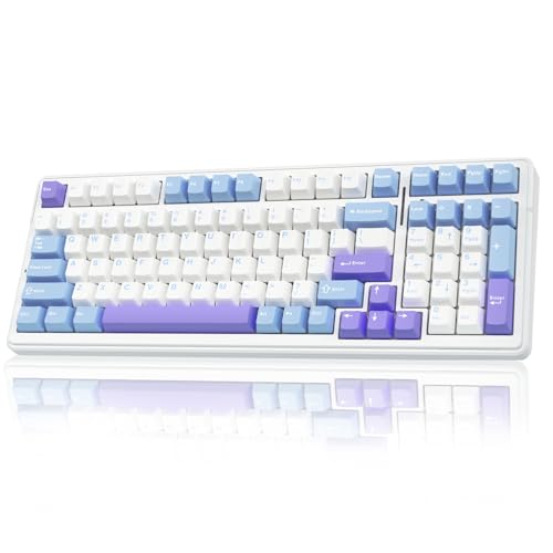 AULA F99 Wireless Mechanical Keyboard,Tri-Mode BT5.0/2.4GHz/USB-C Hot Swappable Custom Keyboard,Pre-lubed Linear Switches,Gasket Structure,RGB Backlit Gaming Keyboard for PC/Tablet/Xbox/PS4/PS5 - color: Blue&Purple&White