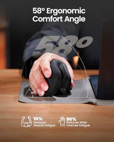 ProtoArc EM11 NL Wireless Ergonomic Vertical Mouse, Rechargeable, Black | 58° vertical design supports a natural wrist posture, connect 3 devices via Bluetooth/2.4G USB-A, 500mAh USB-C rechargeable. - color: Black