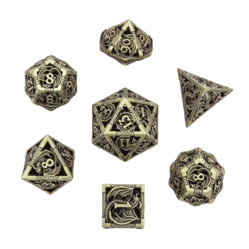 Metal Dice Set DND 7pcs with Gift Box, RPG Gift for Gamers(Openwork Dragon) | Elegant gift box included, making it the ultimate present for roleplaying tabletop gamers and D&D enthusiasts - color: Openwork Dragon