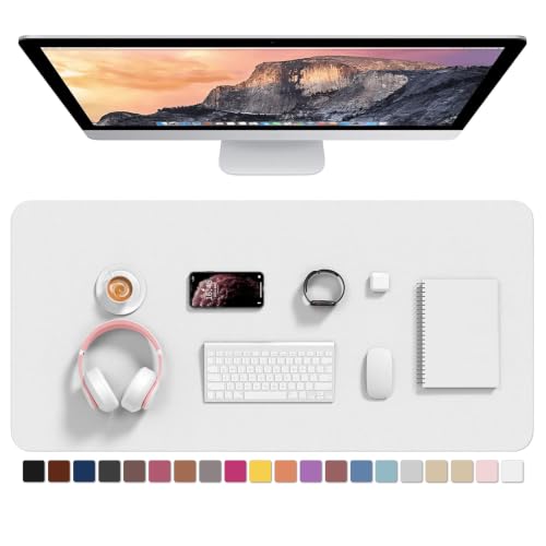 Hsurbtra Desk Pad, 35.5" x 17" PU Leather Desk Mat, XXL Extended Mouse Pad, Waterproof Desktop Blotter Protector, Non-Slip Ultra Thin Large Laptop Keyboard Writing Mat for Office Home, White - color: White, size: 35.5" x 17"