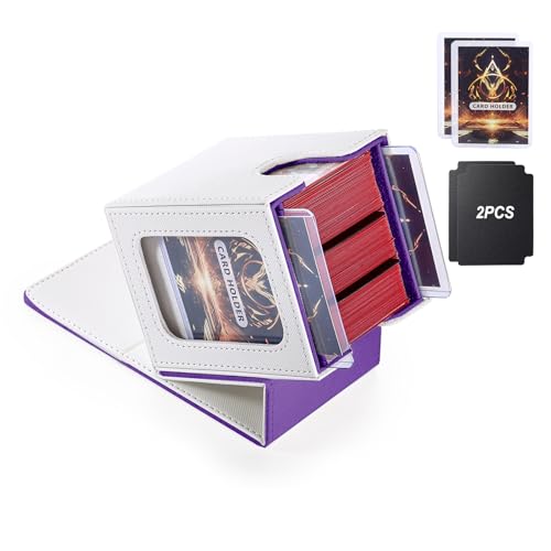 Commander Deck Box for MTG with double display windows,Card Storage Box Fits 120+ Single sleveed Cards,Magnetic Card Box with 2 Dividers&2 Toploaders for TCG White/Violet - color: White/Purple, size: 1 pack