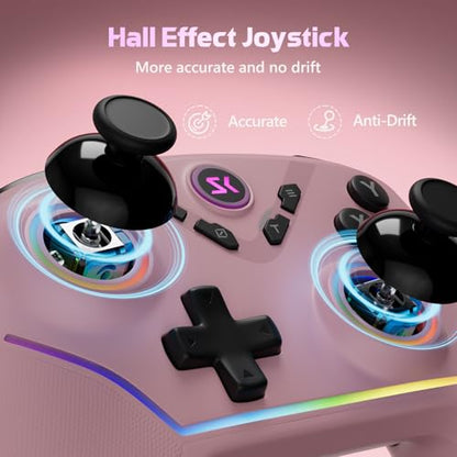 CHENGDAO Wireless PC Controller with Hall Effect Joysticks & Triggers, 1000Hz Polling Rate, Switch Controller for Switch/Lite/OLED/Switch 2, Gaming Controller for Steam/Luna/Tesla - Dynamic RGB, Pink - color: pink pack