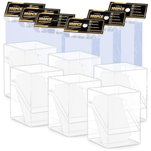 YSCare Deck Cases, 6 Pack Acrylic Commander Deck Cases and 600pcs Clear Card Sleeves with 6 Dividers, Clear Card Storage Box Fit for MTG, TCG, Baseball, Football, Game Cards - color: 600 clear sleeves+6 clear cases, size: 600