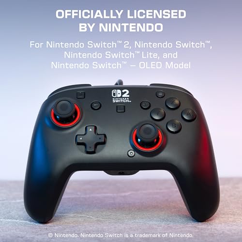 Turtle Beach Rematch Wired Gaming Controller, Nintendo Switch 2, Lite, OLED | Hall-Effect Thumbsticks, 2 Mappable Buttons, Audio Jack, C-Button for Game Chat, Licensed for Nintendo Switch 2, Black & Red - color: Black