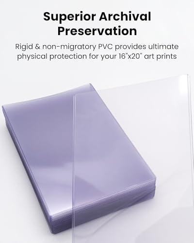 16x20 Toploader Poster Sleeves, 10 Pack Plastic Poster Sleeves 47PT | 15 Mil Rigid PVC Plastic Poster Protectors for Art Prints, Photos, Documents, Display & Storage, Blue Tint & Protective Film