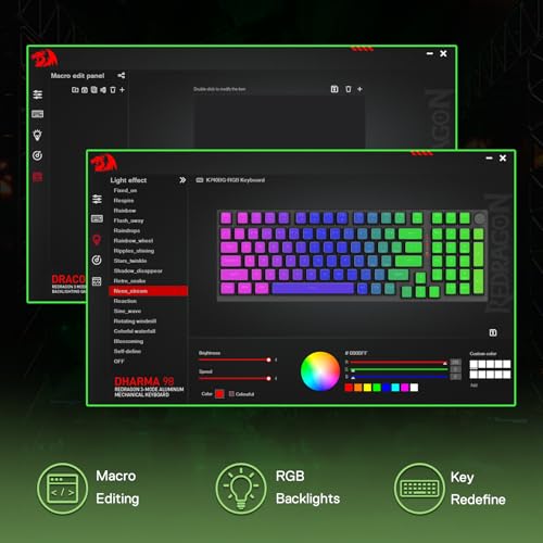 Redragon K740 Wired RGB Gaming Keyboard, Aluminum Base & Knob, 95% Layout | Rock-Solid Metal Build, Multi-Function Control Wheel, Creamy Custom Switch, Swap-Ready Socket, Fade-Resistant PBT Keycap - color: Green Blaze, size: 98 Keys