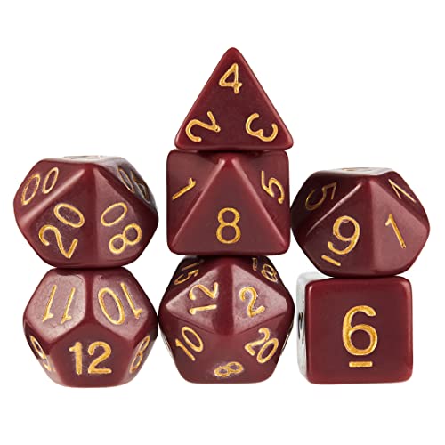 Wiz Dice Crimson Queen Set of 7 Polyhedral Dice, Solid Dark Red Tabletop RPG Dice with Clear Display Box