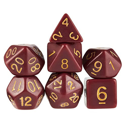 Wiz Dice Crimson Queen Set of 7 Polyhedral Dice, Solid Dark Red Tabletop RPG Dice with Clear Display Box