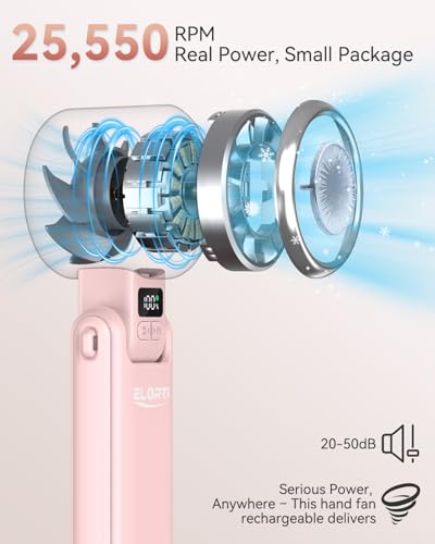 Portable Fan, Handheld Fan, Small Fan with Turbo & Ice Cooling, Hand Fan 5-Speed 4000mAh Rechargeable, 3-in-1 Foldable Personal Travel Fan, Lightweight for Beach Vacation, for Women Girl-Pink - color: Pink