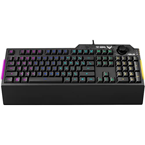 ASUS Membrane Gaming Keyboard for PC - TUF K1 | Programmable, Onboard Memory | Dedicated Volume Knob, Aura Sync RGB & Side Lighting | Detachable Wrist Rest | Spill-Resistant | Highly Durable | Black