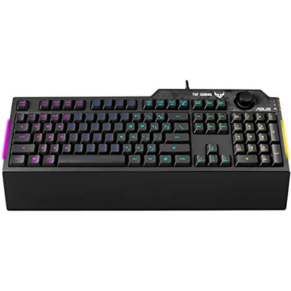 ASUS Membrane Gaming Keyboard for PC - TUF K1 | Programmable, Onboard Memory | Dedicated Volume Knob, Aura Sync RGB & Side Lighting | Detachable Wrist Rest | Spill-Resistant | Highly Durable | Black
