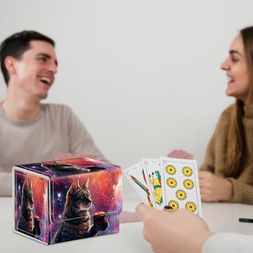 for MTG Commander Deck Box,Card Deck Box for Trading Yugioh MTG,Fits 100 Double Sleeved Cards,PU Leather Strong Magnet Case for Magic Commander TCG CCG,Cat Pink Glitter - color: Cat Pink Glitter