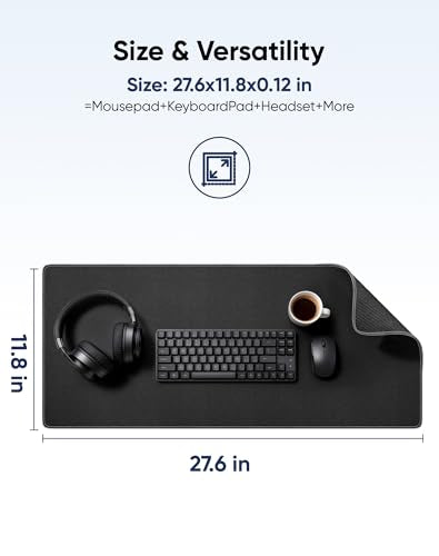 Reniteco Waterproof Large Office & Gaming Mouse Pad, 27.6" x 11.8", Black | Anti-Fray Stitched Edges, Premium Textured Surface, Non-Slip Rubber Base, Water and Stain Resistant Protection - color: Matte Black, size: 27.6''x11.8''x0.12"