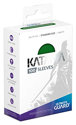Ultimate Guard Katana Card Sleeves: 100 Standard Size TCG Sleeves, 66 x 91mm, Green Back, Tournament Quality, No PVC & Acid-Free, High Clarity - color: Green, size: Standard Size (66 x 91mm)