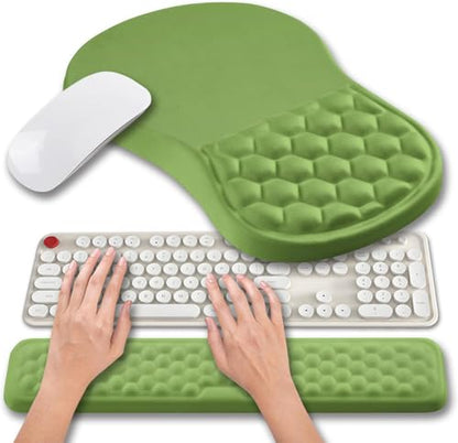 Hokafenle 2 in 1 Ergonomic Mouse Pad Wrist Support & Wrist Rest for Computer Keyboard Set, with Relieve Carpal Tunnel Pain Massage Bulge and Full Memory Gel Design (2In1 Set, Grass Green) - color: Hk018-grass Green