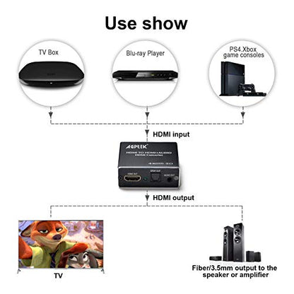 4K x 2K HDMI Audio Extractor Splitter, HDMI Audio Converter Adapter | Support Ultra HD 4K Toslink Optical Audio Output and 3.5mm with optical fiber cable