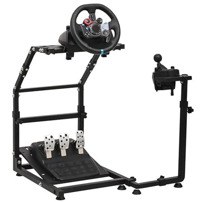 CXRCY Racing Wheel Stand, Height Adjustable & Foldable for G920 G29 G27 G25 | Foldable for compact storage. Wheel & pedals not incl. Also fits Fanatec & Thrustmaster bases. Xbox,PS4,PS5,PC. - color: Black With Adjustable Shifter pedal