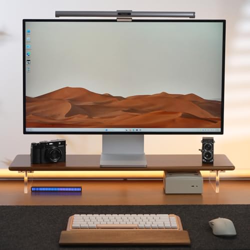 Bamboo Monitor Stand Riser, Brown Desk Shelf with Acrylic Legs | 31.5-Inch Wide, 3.3-Inch Clearance, Fits Monitor, Laptop, Printer and Speakers for Small Desks - color: Brown