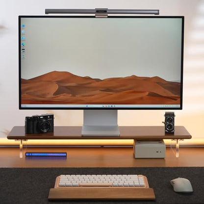 Bamboo Monitor Stand Riser, Brown Desk Shelf with Acrylic Legs | 31.5-Inch Wide, 3.3-Inch Clearance, Fits Monitor, Laptop, Printer and Speakers for Small Desks - color: Brown