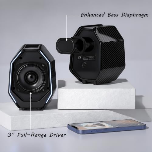 Computer Speakers for Desktop PC, Gaming PC Speakers for Desktop – USB-C, Bluetooth 5.3, 3.5mm AUX, AC Powered External Audio with Rich Stereo bass, Laptop/Mac, RGB Lights, Black, 30W - color: Black