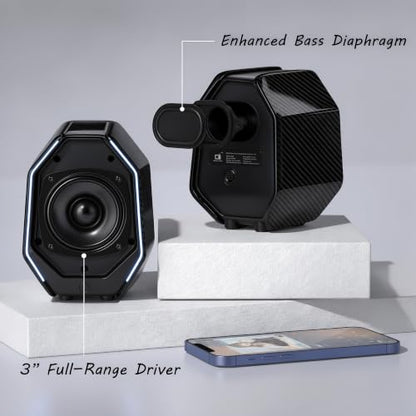 Computer Speakers for Desktop PC, Gaming PC Speakers for Desktop – USB-C, Bluetooth 5.3, 3.5mm AUX, AC Powered External Audio with Rich Stereo bass, Laptop/Mac, RGB Lights, Black, 30W - color: Black