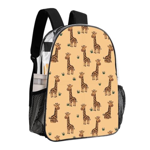 Large Clear Stadium Backpack Mesh Side Pockets Zipper Compartments | Stadium Approved, Giraffes Beige, PVC See Through Bag, for Sand Water Towels - color: Pattern (499)