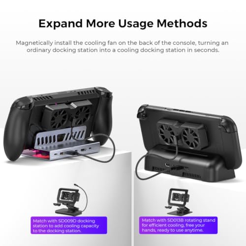 Magnetic Cooling Fan for Steam Deck for ROG Ally X for Legion Go Dual 45mm Turbo Fans Up to 6000 RPM 10-16CFM Airflow 3-Speed Portable Lightweight 45g