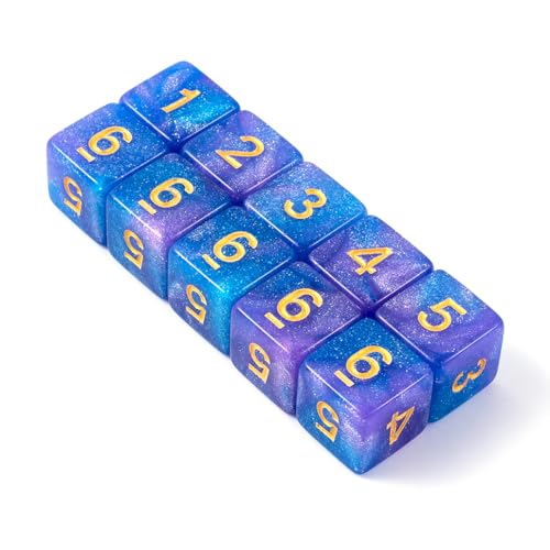 10 Pieces Polyhedral D6 Dice Set, 6 Sided Dice 16mm Square Edge Dice for RPG MTG DND Table Games (Pink Blue) - color: Pink Blue