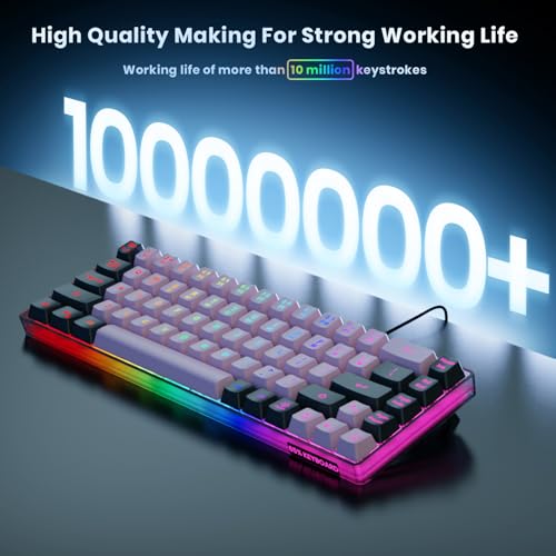 GEODMAER 65% Wired Gaming Keyboard, LED Backlit, Ultra-Compact Anti-Ghosting No-Conflict 68 Keys Membrane Gaming Wired Keyboard for PC Laptop Windows Gamer(Pink-Black) - color: Pink-Black