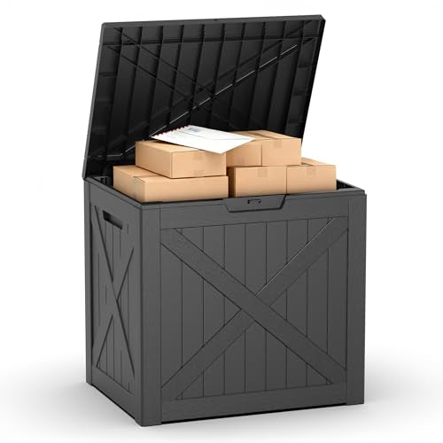 PatioZen 32 Gallon Package Delivery Box, Lockable Outdoor Package Delivery Box with Lid, Waterproof Resin Storage Bench for Patio Furniture, Garden Tools, Cushions, Pool Accessories (Black) - color: Black, size: 32 Gallon