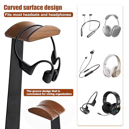 Damuzhi Walnut Wood Headphone Stand with Gaming Controller Holder | Headphone Stand with gifts for gamers, Gaming Accessories for Desk Compatible As Well As Xbox, Ps5, Ps4 And Nintendo Switch