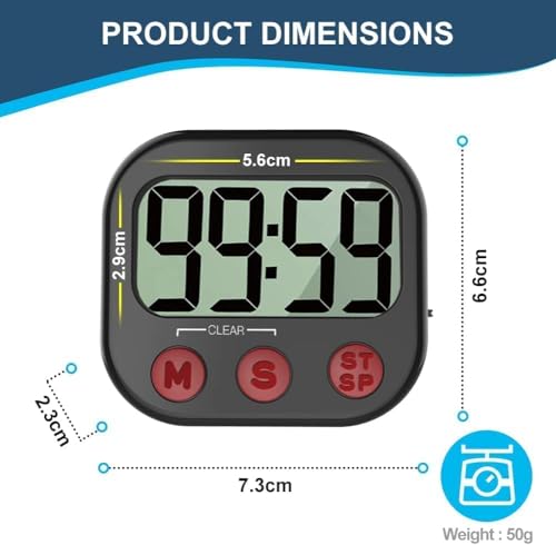 Kitchen Timer, Digital Visual Timer Magnetic Clock Stopwatch Countdown Timer, Large LCD Screen Display Big Digits, Loud Alarm for Cooking, Shower, Bathroom