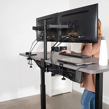 VIVO No Drill Clamp-on 36 inch Mesh Net Under Desk Cable Management Wire Organizer, Adjustable Home Office Standing Desk Cord Storage Sleeve, Black, DESK-AC36MH - size: 36"