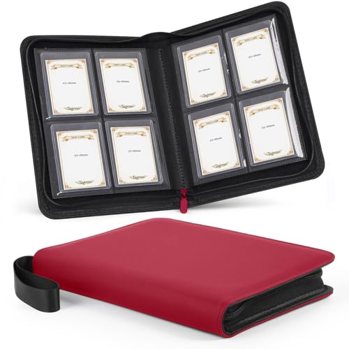 4 Pocket Top Loader Binder with Zipper, Holds 128 Cards, Portable Trading Card Album for Standard Rigid Top Loaders, TCG, Sports, Baseball, Football and Basketball Cards - color: Red, size: 4-Pocket