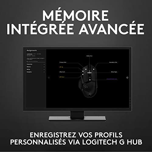 Logitech G502 Hero High Performance Wired Gaming Mouse, Hero 25K Sensor, 25,600 DPI, RGB, Adjustable Weights, 11 Programmable Buttons, On-Board Memory, PC/Mac - Black (Renewed)