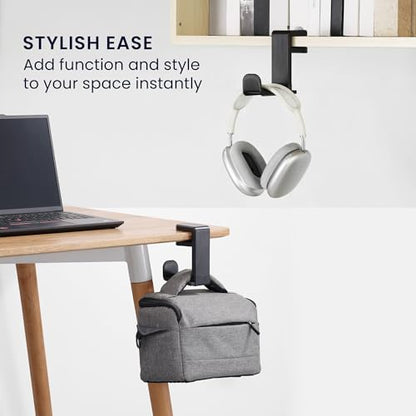 kwmobile Overear Headphone Holder Compatible with Headset/Overear Headphone Headset Hanger - Under Desk Earphone Hook Mount - Overearphone Desk Storage - Black