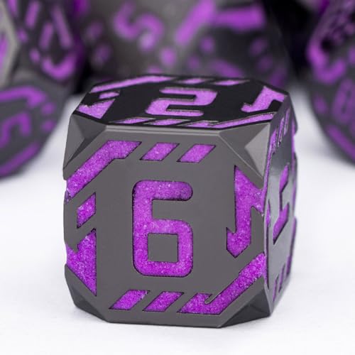 Metal DND Sci-fi Dice Set 7PCS Luminous Purple Stripe Polyhedral Dice for Dungeons Dragons RPG Role Playing Game, Glitter D and D Dice with Gift Box D6 D8 D10 D12 D20 - color: Nightlight - Purple